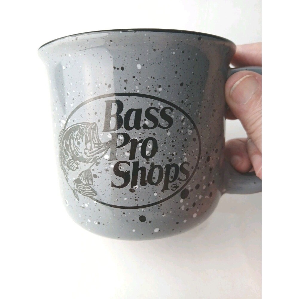 Bass Pro Shops Ceramic Camp Coffee Cup Mug Gray with White & Black Speckles